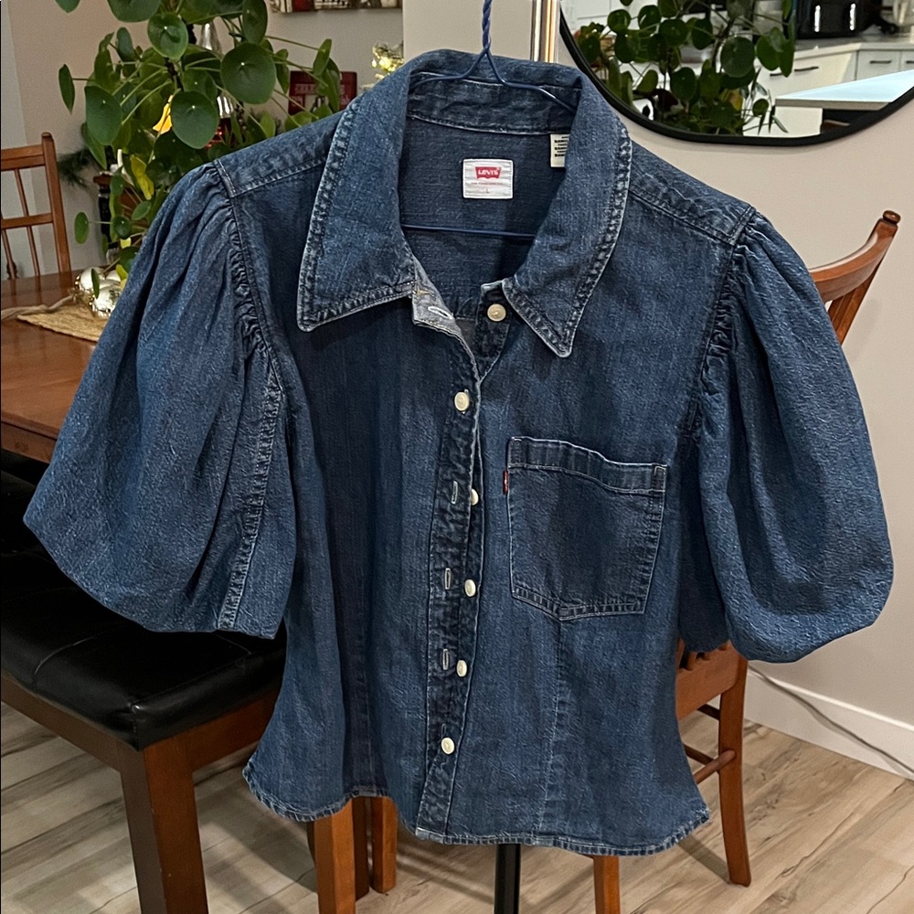 Levi's Indigo Puff Sleeve Denim Blouse